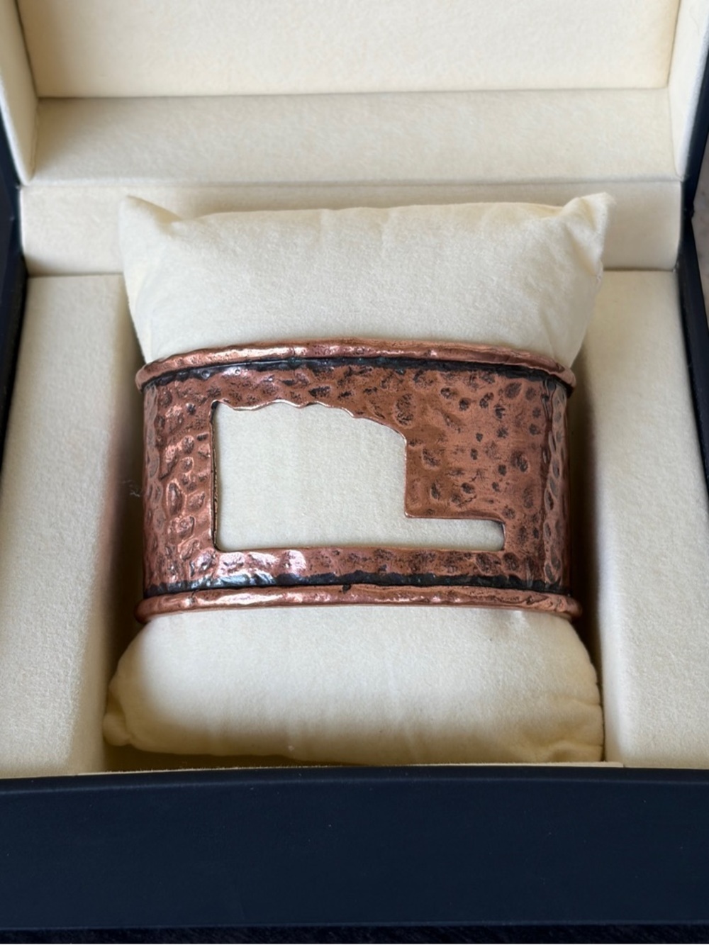 Rustic Hammered Copper Cuff Oklahoma State Cut-Out Design